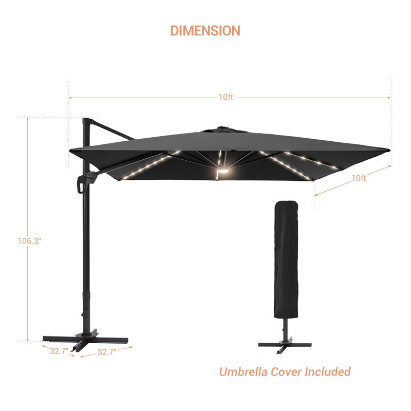 Deaundra 120'' Lighted Cantilever Umbrella, Black