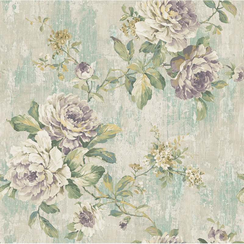 Rouleau de papier peint L 33 pi x l 20,5 po Freya, Vert / Mauve