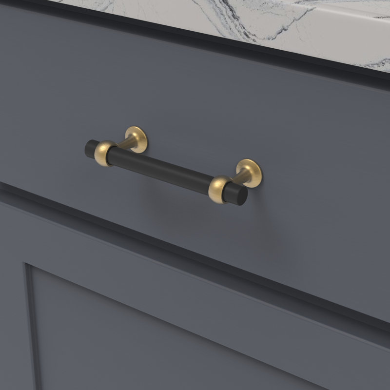 Ostia Collection Pull, 3 3/4", Matte Black/Brushed Golden Brass