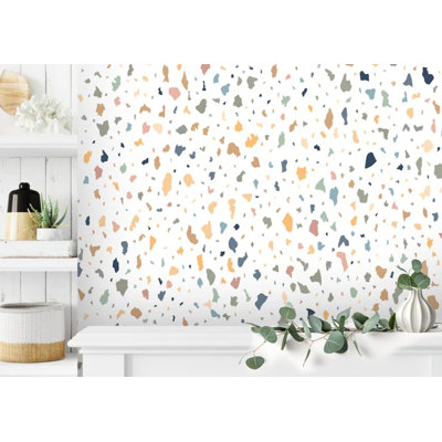 Papier peint multicolore pastel Terrazzo Confetti