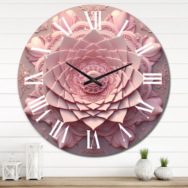 Horloge murale délicate Lotus rose Mandala II, Très grand