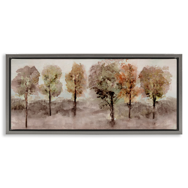 Arbre de style aquarelle, H 14 po x l 31 po, Cadre flottant gris lustré