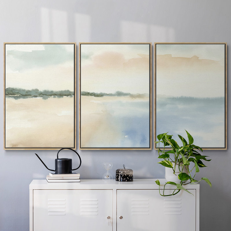 Simple Sea, reproduction encadrée sur toile 3 pièces, H 40 po x l 78 po, Encadré naturel