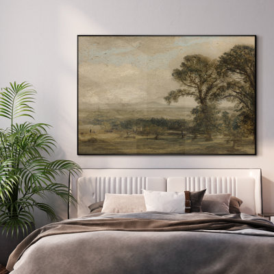 Très grand art mural imprimé sur toile - Paysage rétro classique, campagne, arbres et champ rustique pour décorer une œuvre d'art pour le salon ou la chambre à coucher - «Assemblage requis du cadre (cadre non fini)»