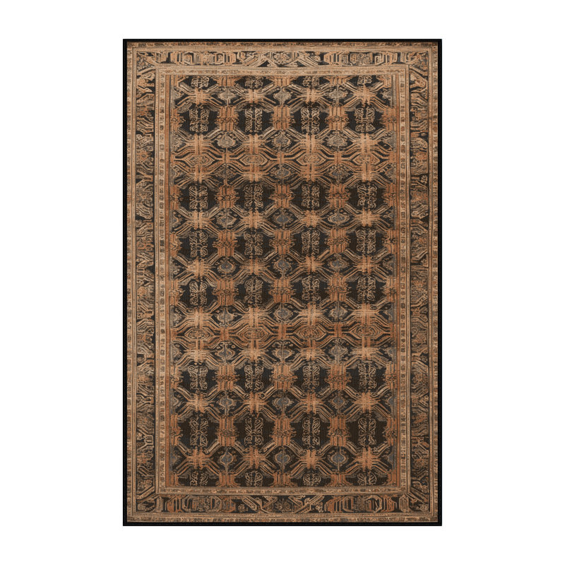 Tapis art déco brun lavable à la machine, Rectangulaire 2 pi x 3 pi