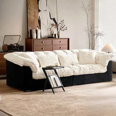 Causeuse-coussin modulaire en chenille noir crème
