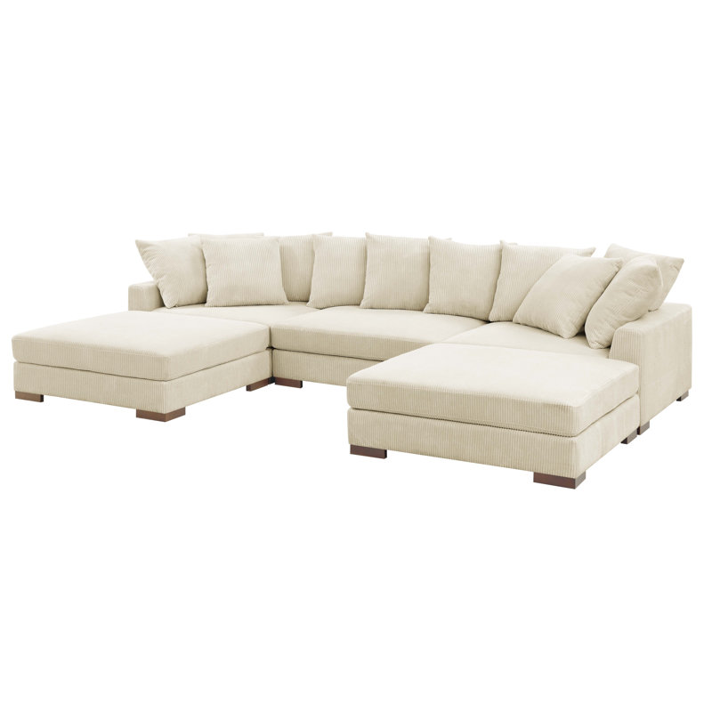 Canapé modulaire rembourré 5 pièces Blondun, Velours côtelé beige
