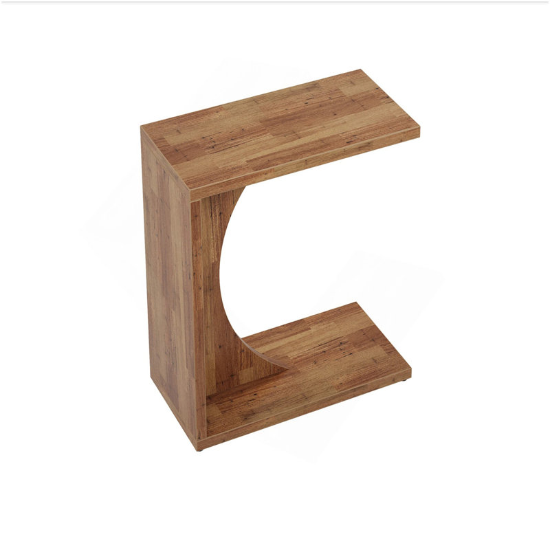Table de bout 23,62 po en forme de C brun rustique pour canapé, table d'appoint pour petit espace, salon