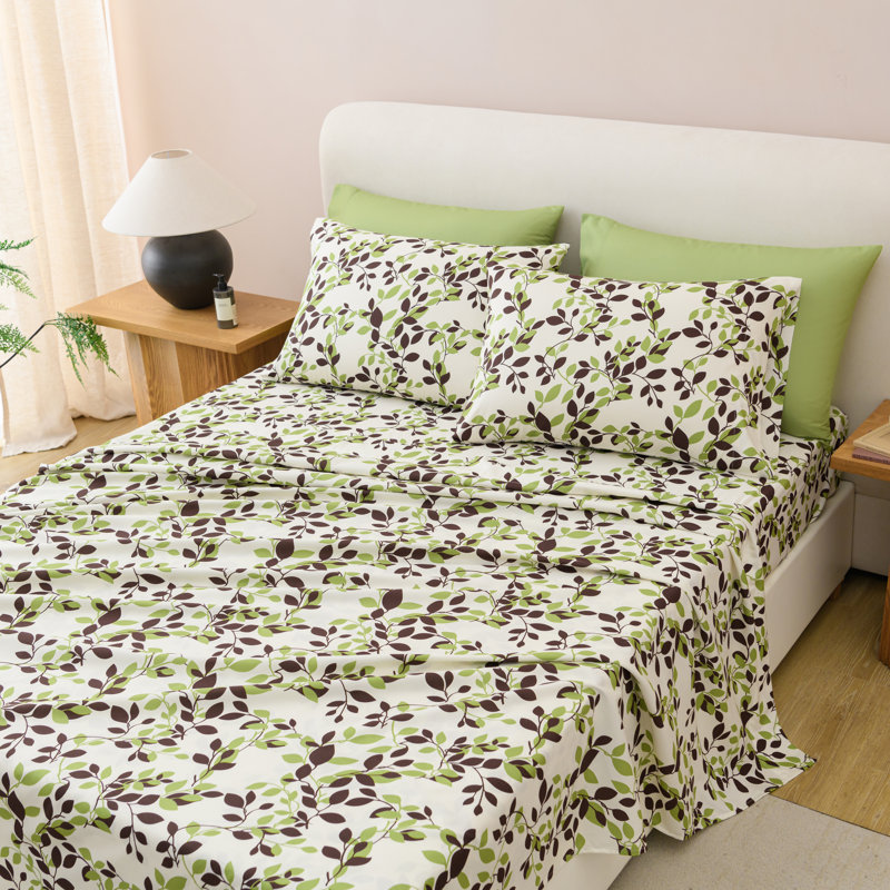 Hotel 5th Ave Bellagio Microfiber Geometric Sheet Set, King, Green/Brown