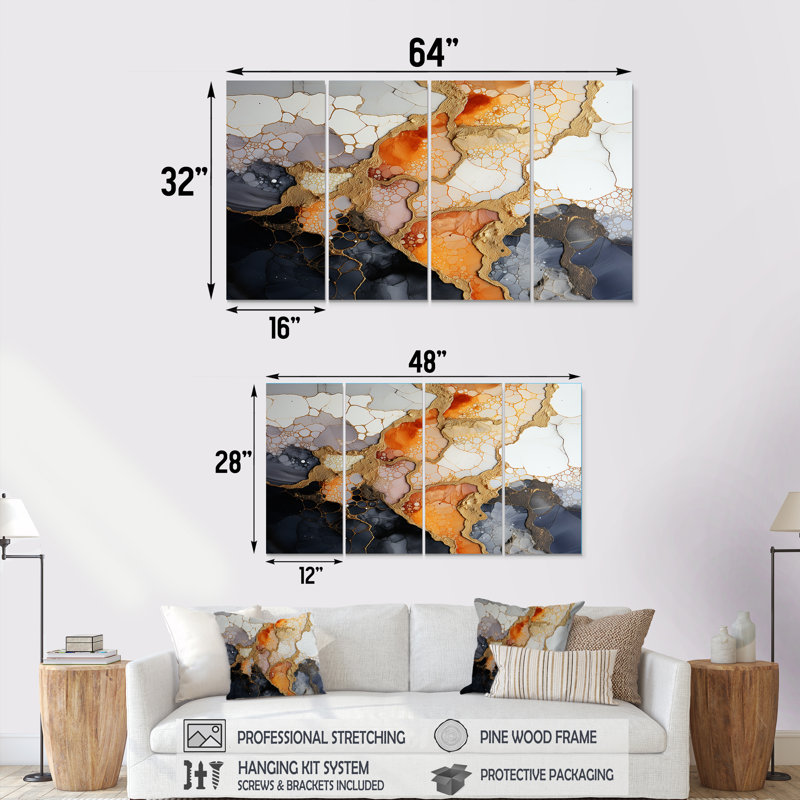Ensemble d'art mural en marbre 4 pièces, H 32 po x l 64 po