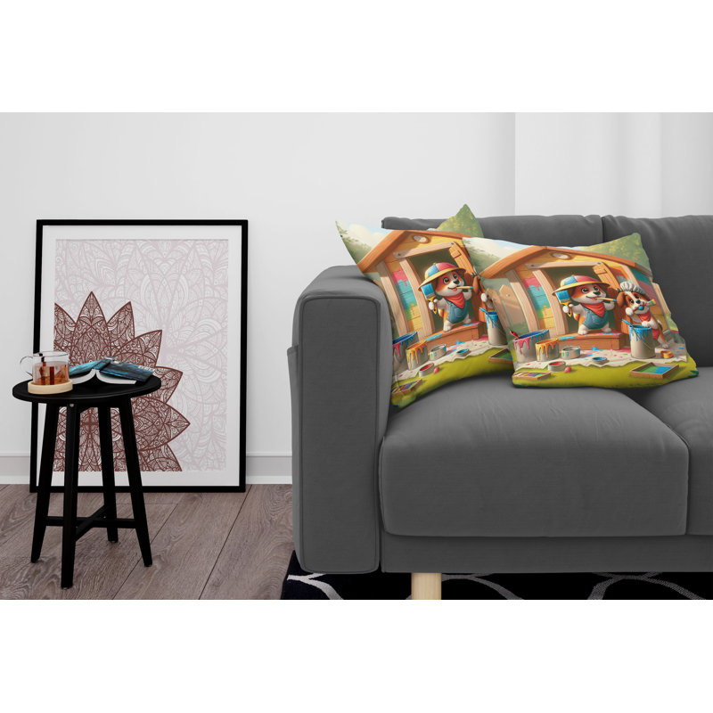 Set of 2 Reversible Microfiber Dog Print Throw Pillows
