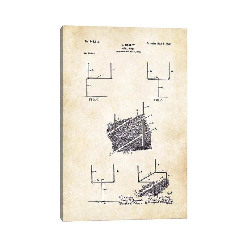 Football Goal Post by Patent77 - Wrapped Canvas Gallery-Wrapped Canvas Giclée, 20.32 cm H x 30.48 cm W