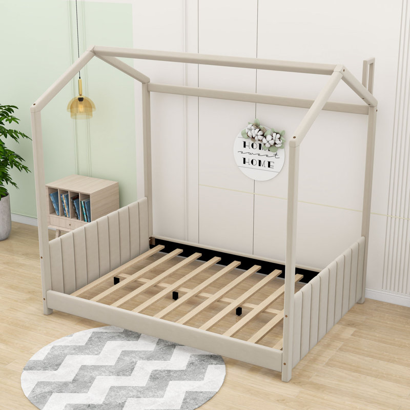 Lit plateforme à baldaquin capitonné Bussell, Double, Beige