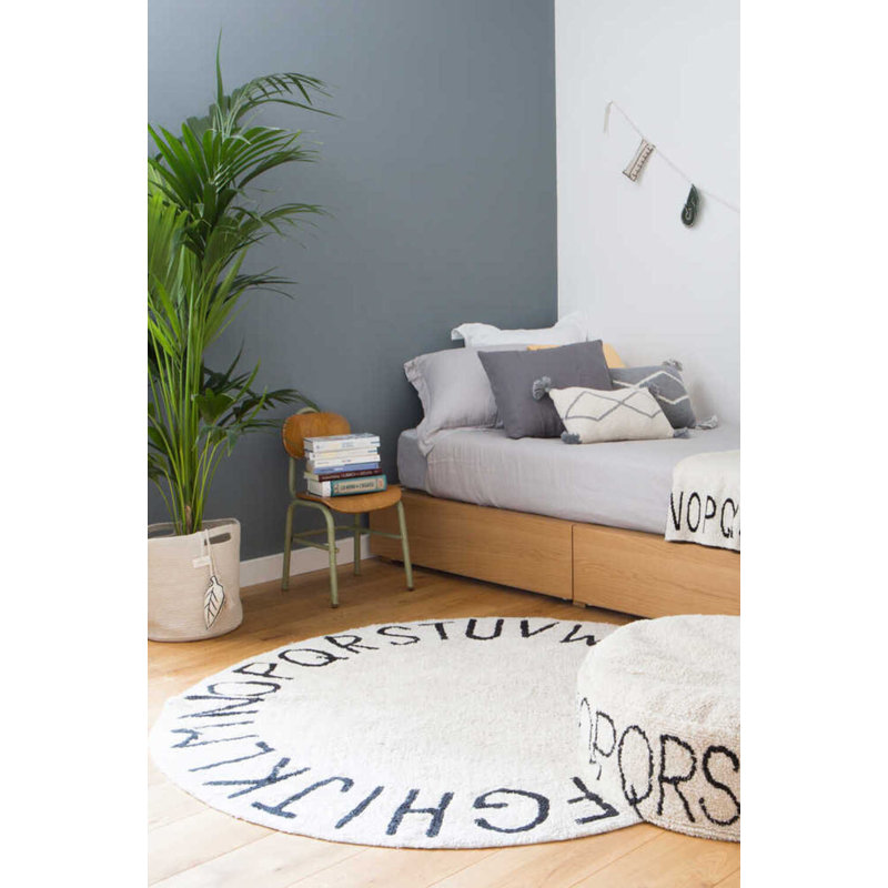 Washable Round Rug ABC Natural - Black