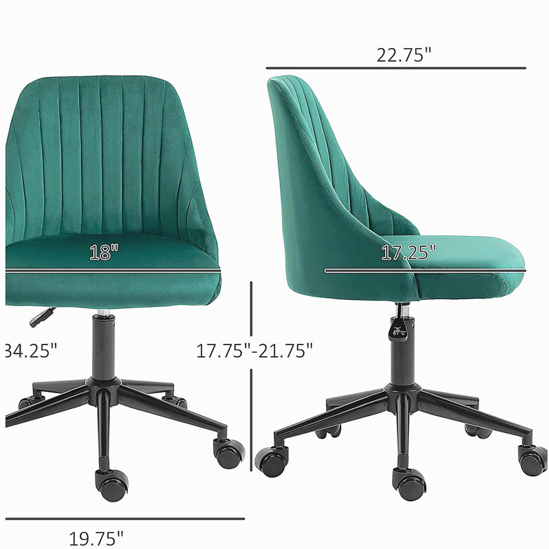 Chaise de bureau d'ordinateur en velours pivotant en forme de feston pour bureau à domicile ou chambre à coucher, Vert