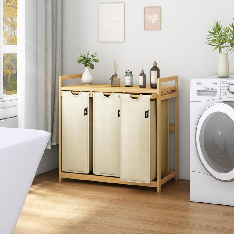 Rangement en bambou pour panier à linge, Blanc