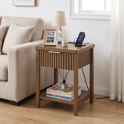 Tables de chevet avec chargeur et rangement, ensemble de chambre moderne en MDF en noyer