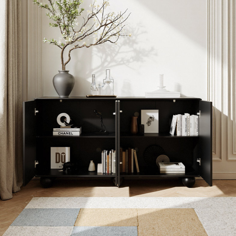 Buffet de rangement avec design incurvé, texture de porte en nid d'abeille, pieds géométriques