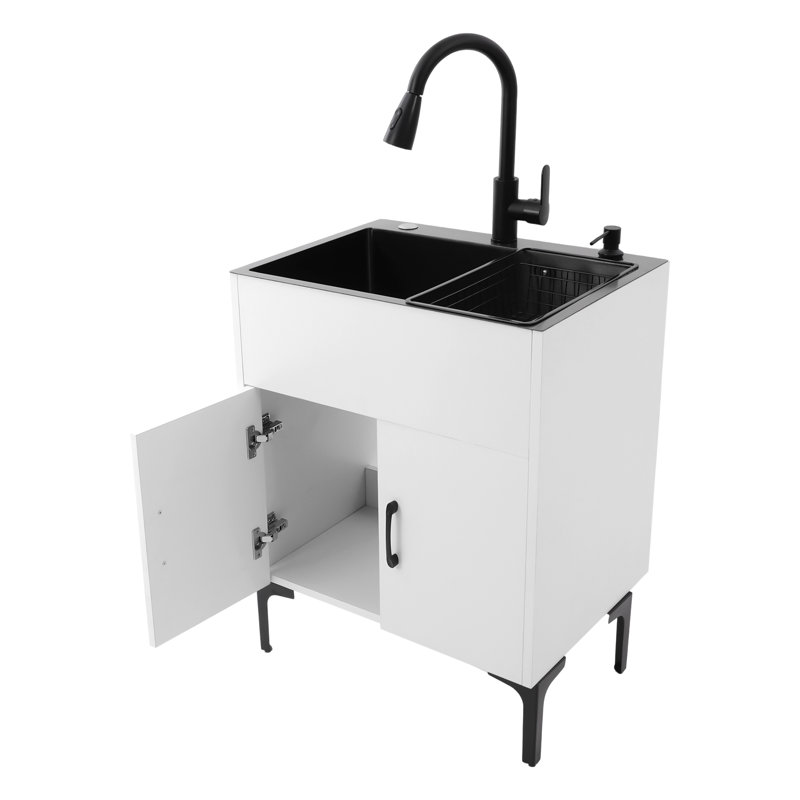 Freestanding Laundry Sink With Pull-Out Faucet And Cabinet