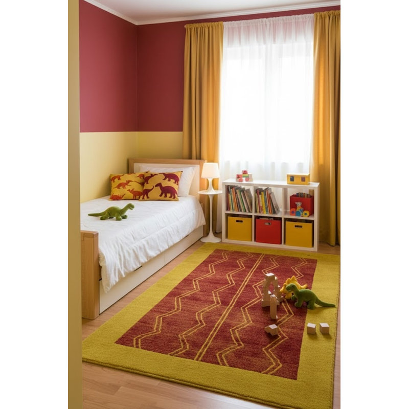 Tapis géométrique rouge brique en laine noué à la main