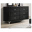 Commode rembourrée en velours noir Glam 6 tiroirs avec plateau en verre trempé, garniture cloutée et pieds en métal