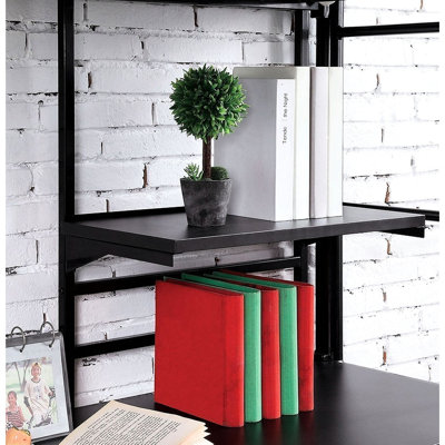 Contemporary Style Black Twin Bed With Metal Frame Build Framework Design, Attached , Under Shelves, Workstation And Guard Rails, Robust Joint Reinforcement System Design Enhanced Bracket Structure