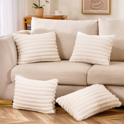  Striped Faux Fur Throw Pillow