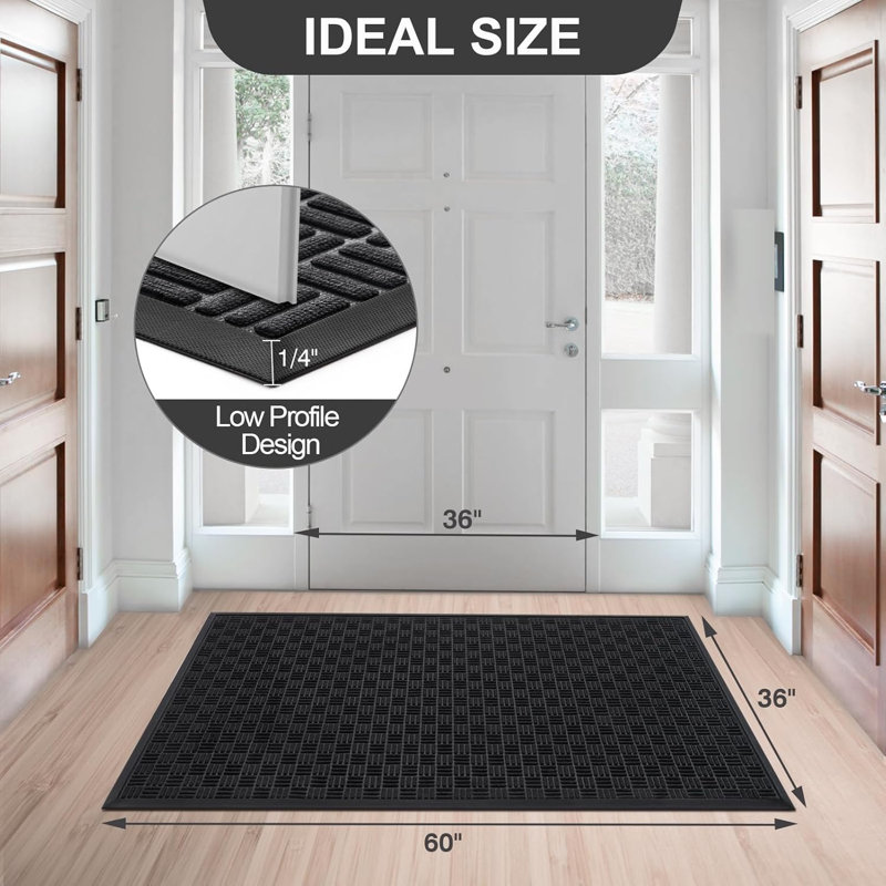 Heavy Duty Durable Door Mat for Outdoor Indoor, 36"x61.5", Black
