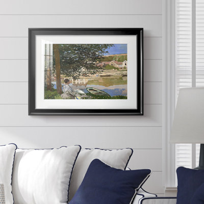 On the Bank of the Seine, Bennecourt (River Scene at Bennecourt)-Claude Monet-Framed Print with Mat and glass-1868