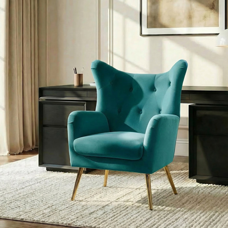 Fauteuil à oreilles 29,25 po Avianna, Velours bleu