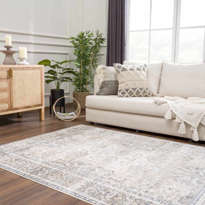 Tapis oriental en polyester tissé à la machine en beige