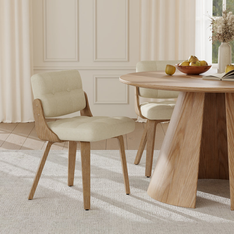 Chaise rembourrée moderne avec structure en bois, Beige