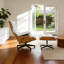 Chaise longue en cuir avec repose-pieds, structure en bois massif, base en alliage d'aluminium-427348370