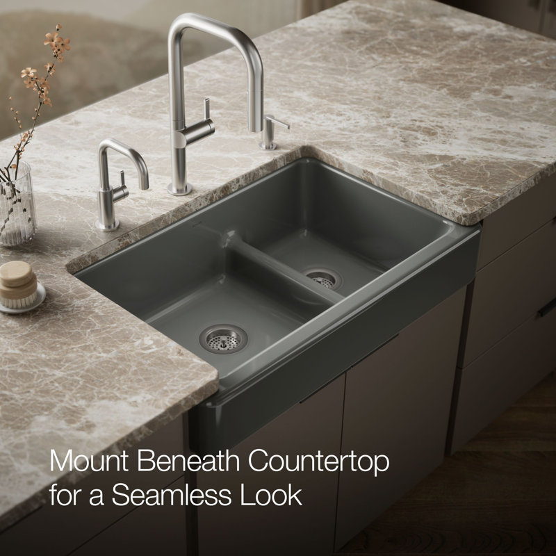 Whitehaven® 36" L x 22" W Double Basin Farmhouse/Apron Kitchen Sink, Thunder Gray