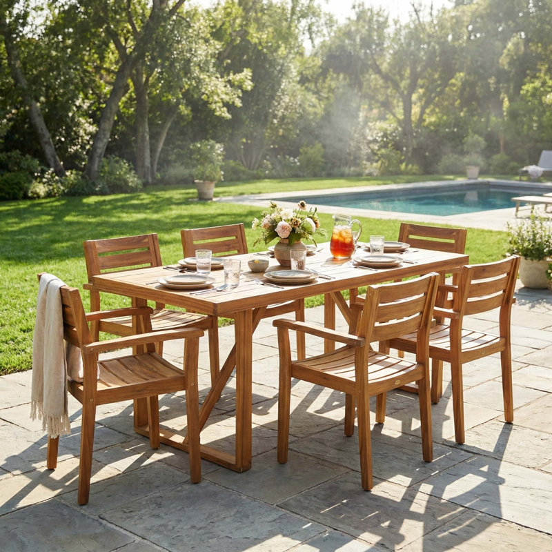 Ensemble repas d'extérieur en bois d'acacia de qualité supérieure pour patio moderne