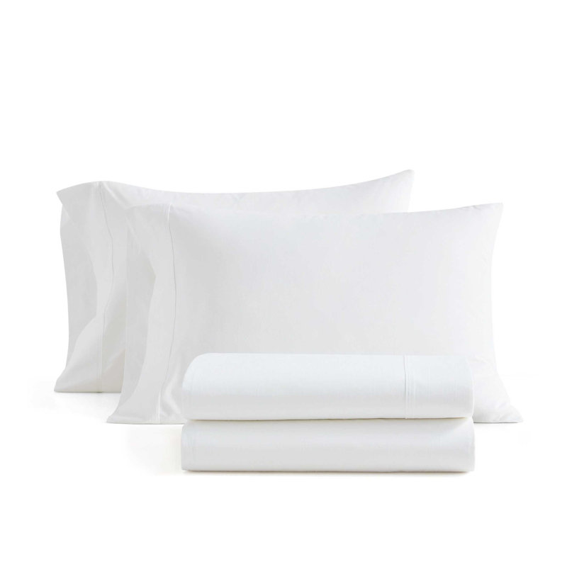 Ensemble de draps en coton percale blanc Martha Stewart Skylands, Ensemble de draps pour lit double avec 2 taies d'o, Blanc