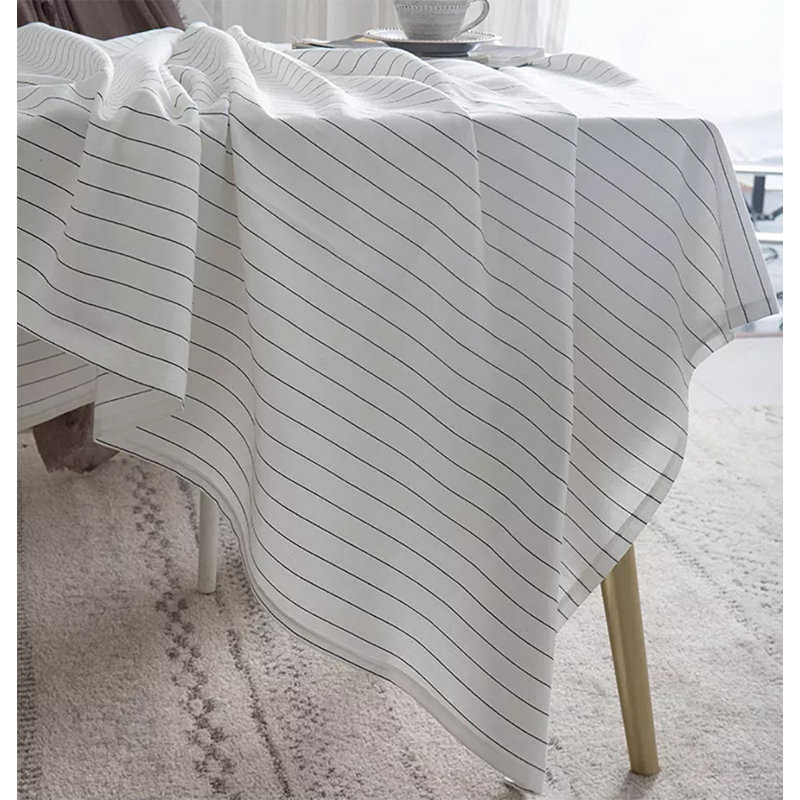 White-black Pinstripe Cotton 55"x55" Square Tablecloth, 71" x 55"