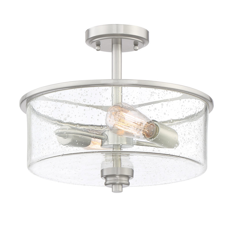 Willard 2 - Light Dimmable Drum Chandelier, Brushed Polished Nickel, Clear Seeded