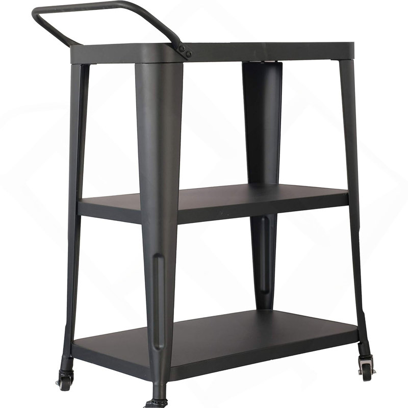 3-Tiered Metal Frame, Industrial Dining Cart With Swivel Wheels, Black