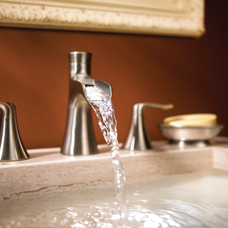 Brushed Nickel Widespread Waterfall Bathroom Faucet