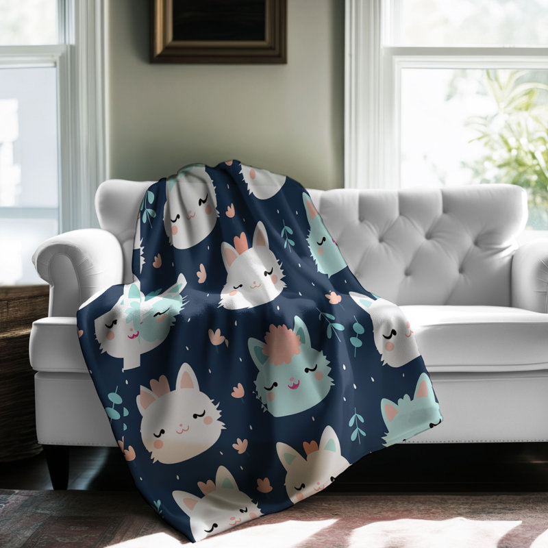 Charmant art félin - couverture en sherpa de qualité supérieure 1 pièce, Grand lit