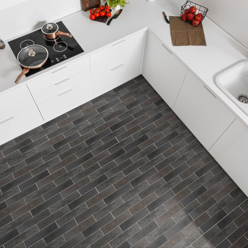 Capri 3" x 10" Porcelain Stone Look Subway Wall Floor Use Tile, Nero