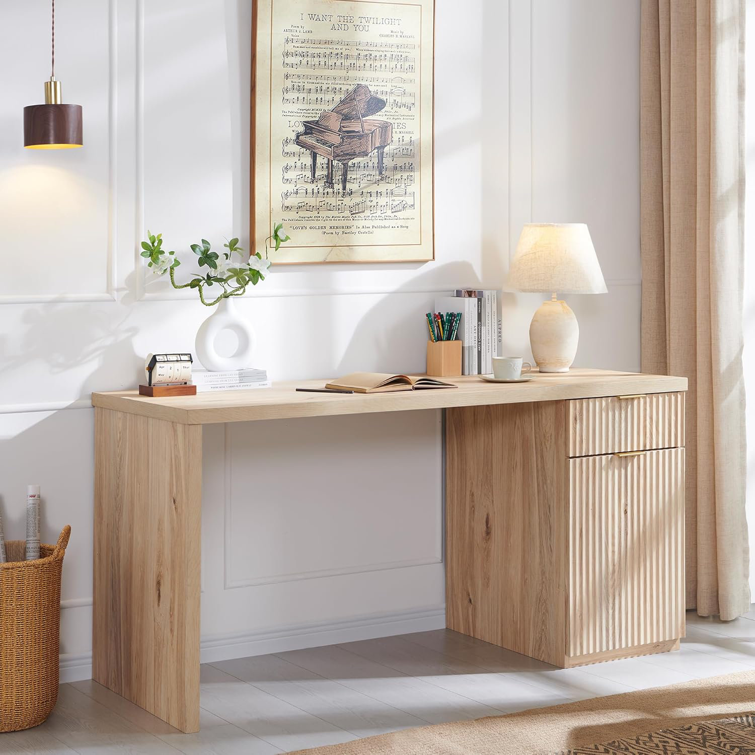 Union Rustic Modern Executive Desk With Storage, Wood Home Office Desk ...