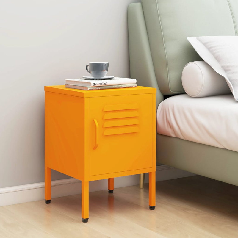 Izzabel 35cm W Steel Bedside Table, Grey, Individual