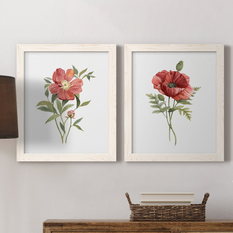 Pivoine écarlate - ensemble de 2 reproductions d'art, H 24 po x l 36 po x P 1,5 po, Toile blanche encadrée, Pas de tapis