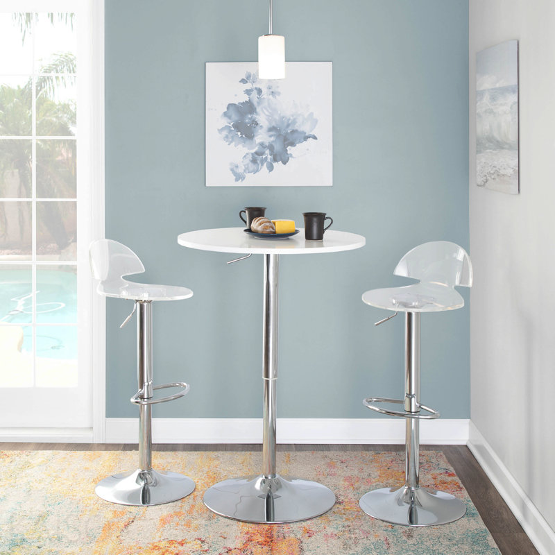 Table de bar contemporaine réglable en blanc, Argent/blanc