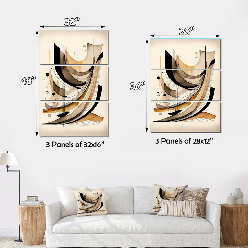 Mouvement brun et noir, ensemble d'art mural sur toile Modern Waves, H 36 po x l 28 po x P 1 po