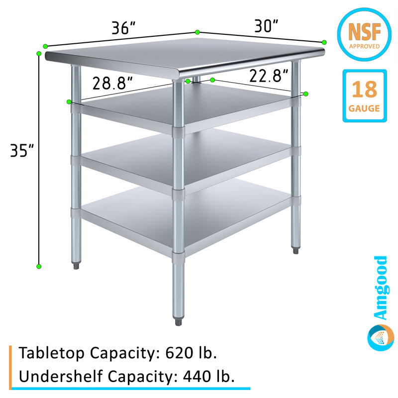 30 in. x 36 in. Stainless Steel Table With Three Undershelves