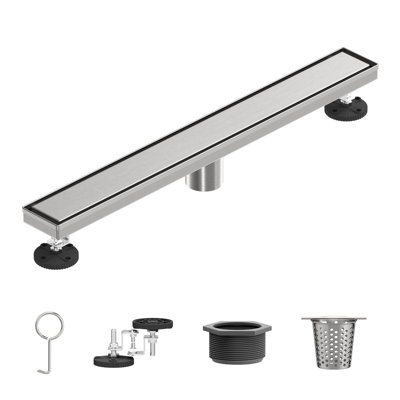 24 In. Shower Drain With 2-In-1 Tile Insert Panel  Stainless Steel Linear Drain For Fast Drainage In Brushed Nickel