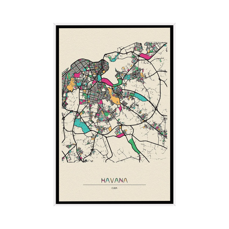 Havana, Cuba Map by Ayse Deniz Akerman - Floater Frame Gallery-Wrapped Canvas Giclée on Canvas, 101.6 cm H x 66.04 cm W